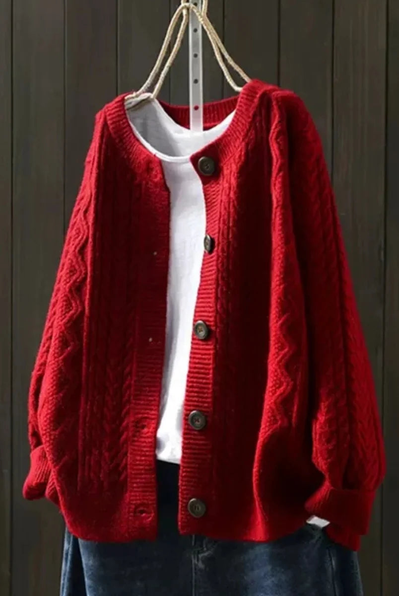 Women's Cable Knit Button-Front Cardigan with Relaxed Fit 1
