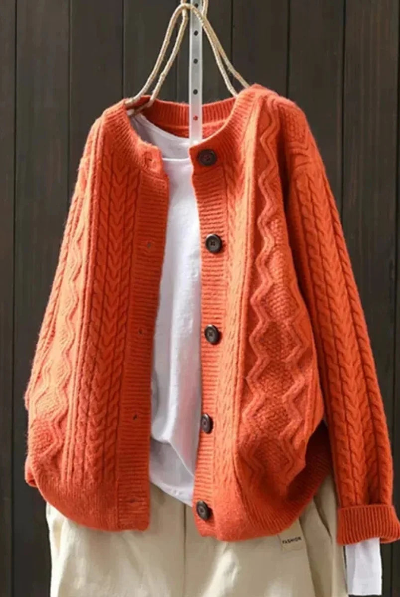 Women's Cable Knit Button-Front Cardigan with Relaxed Fit 4