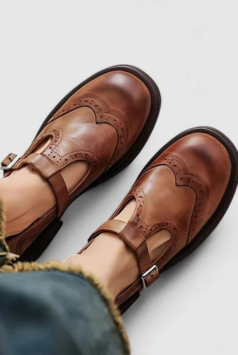 Women's Classic Leather T-Strap Dress Shoes with Soft Insole 0