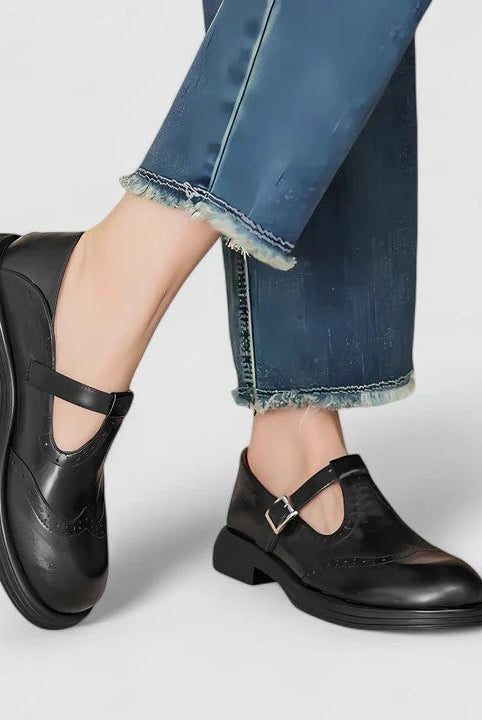 Women's Classic Leather T-Strap Dress Shoes with Soft Insole 1
