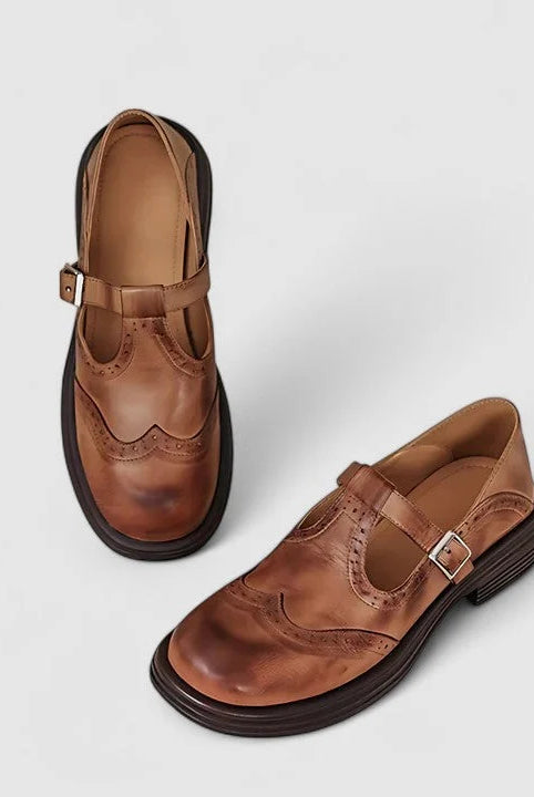Women's Classic Leather T-Strap Dress Shoes with Soft Insole 2