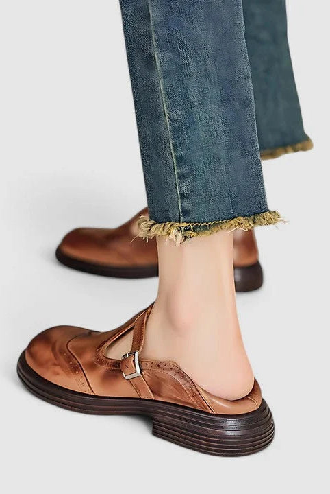 Women's Classic Leather T-Strap Dress Shoes with Soft Insole 4