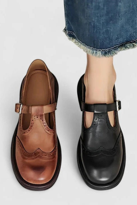 Women's Classic Leather T-Strap Dress Shoes with Soft Insole 5