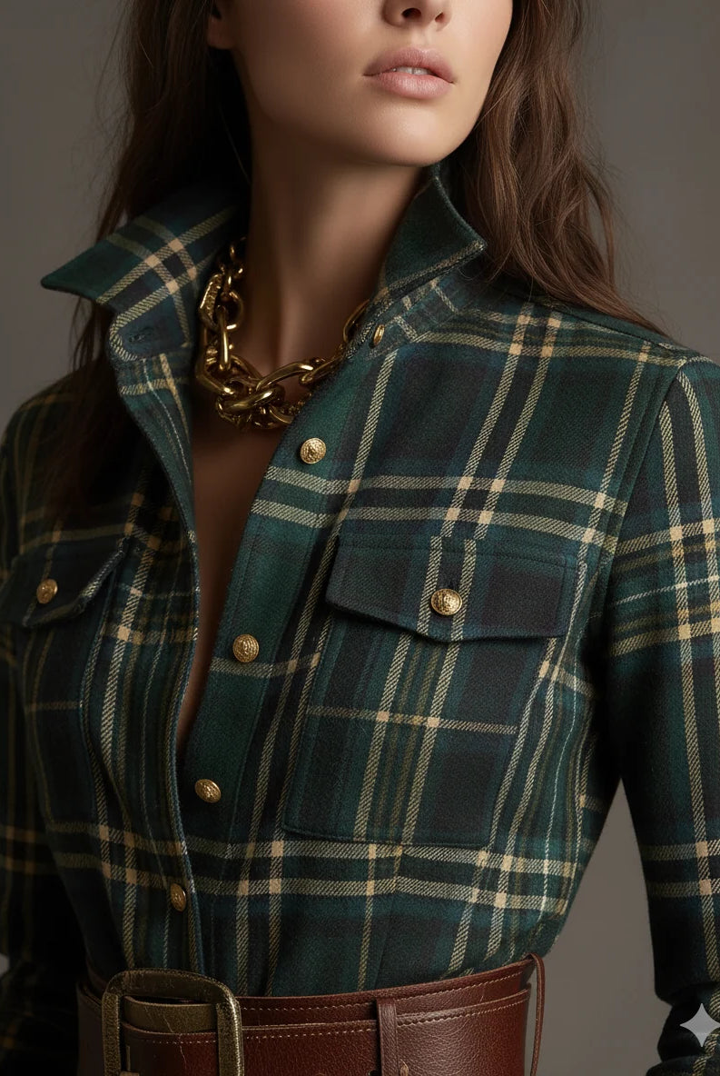 Women's Classic Plaid Button-Down Shirt Dress with Flowing Silhouette 5