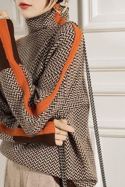 Women's Contrast Stripe Turtleneck Sweater 1
