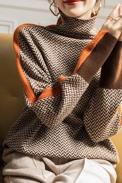 Women's Contrast Stripe Turtleneck Sweater 2