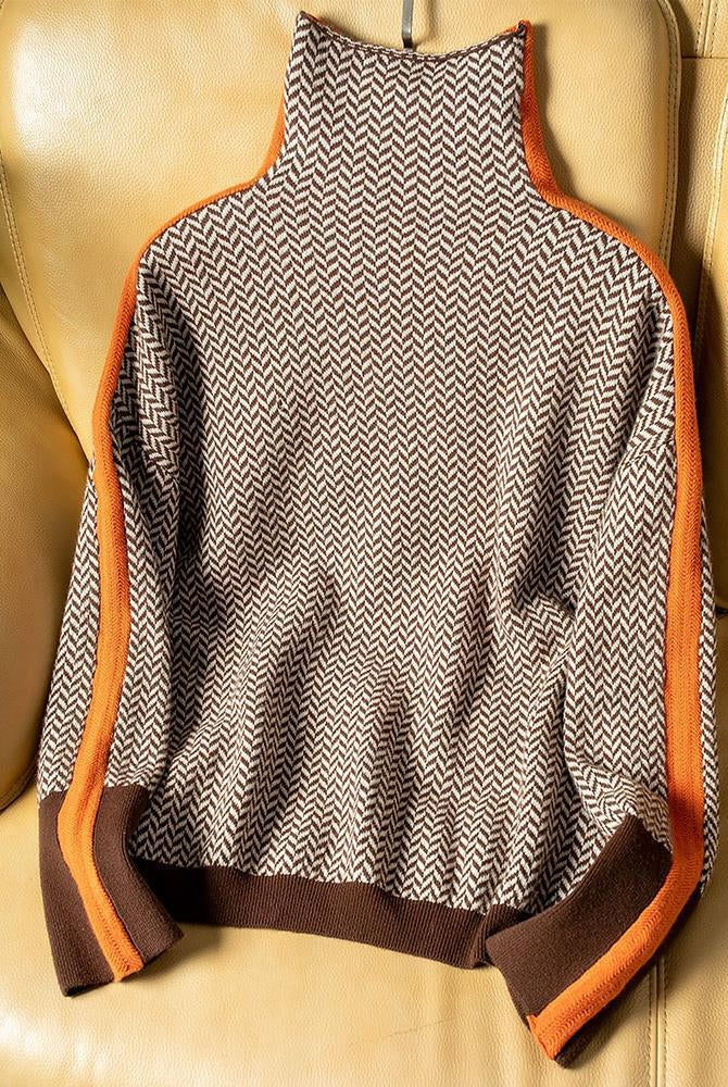 Women's Contrast Stripe Turtleneck Sweater 3