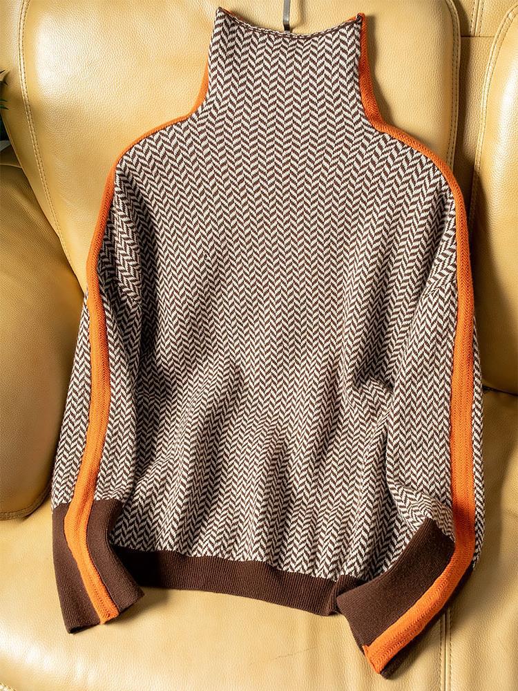 Women's Contrast Stripe Turtleneck Sweater 3