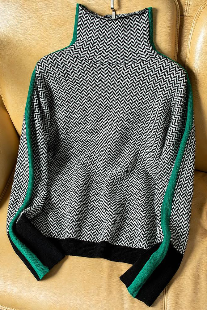 Women's Contrast Stripe Turtleneck Sweater 6