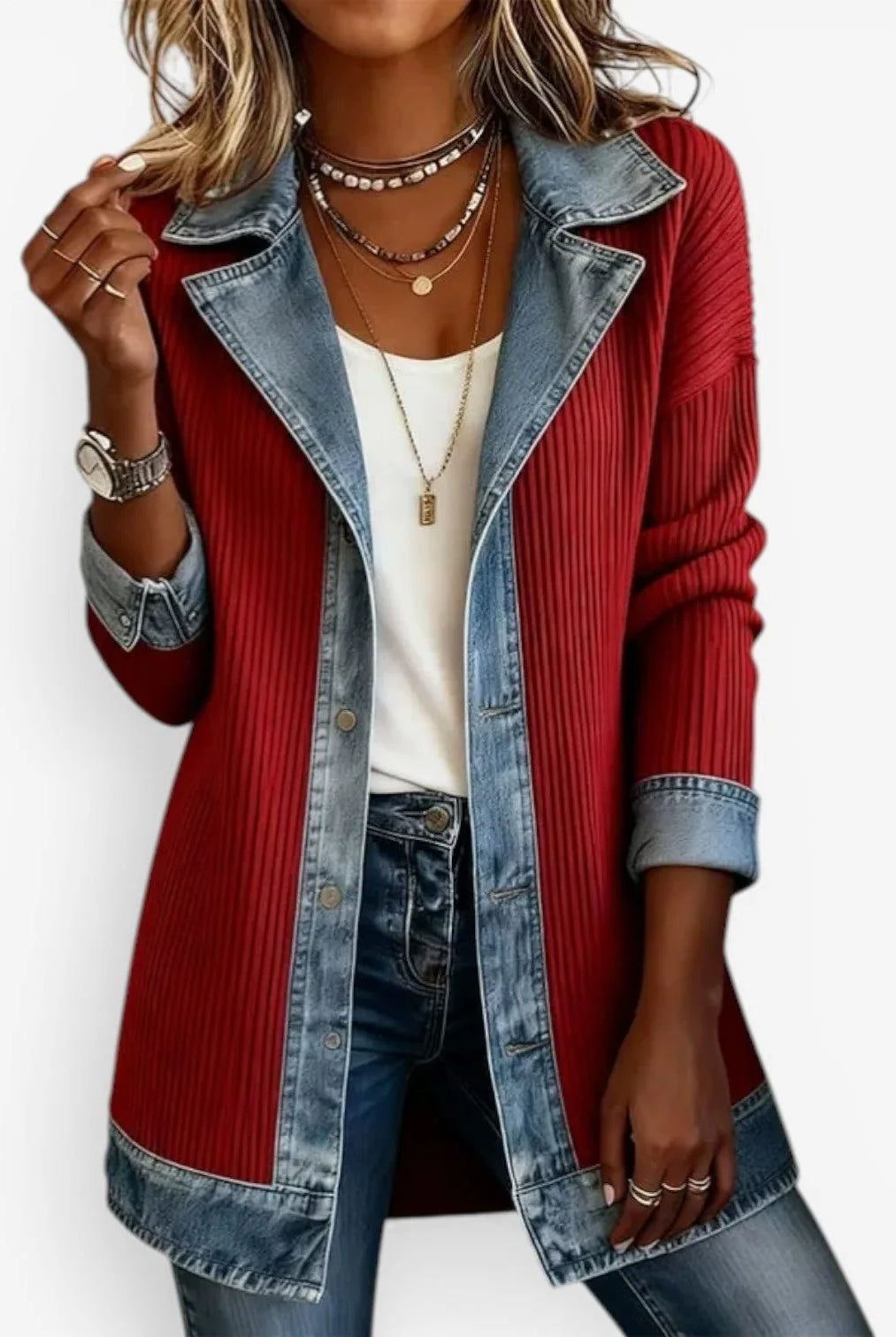 Women's Denim Lapel Button Cardigan Jacket 4