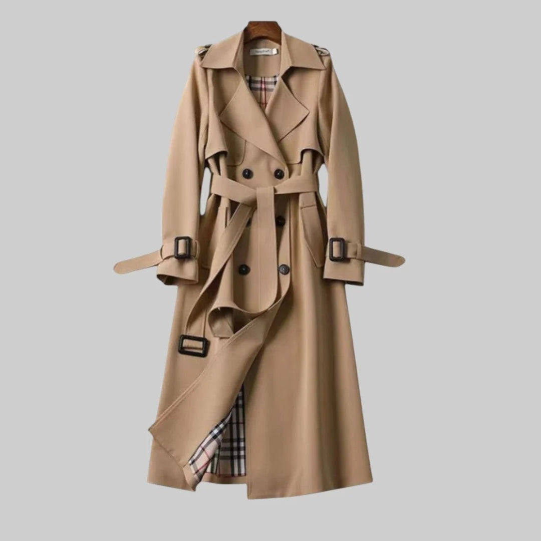 Women's Double-Breasted Belted Midi Trench Coat 0