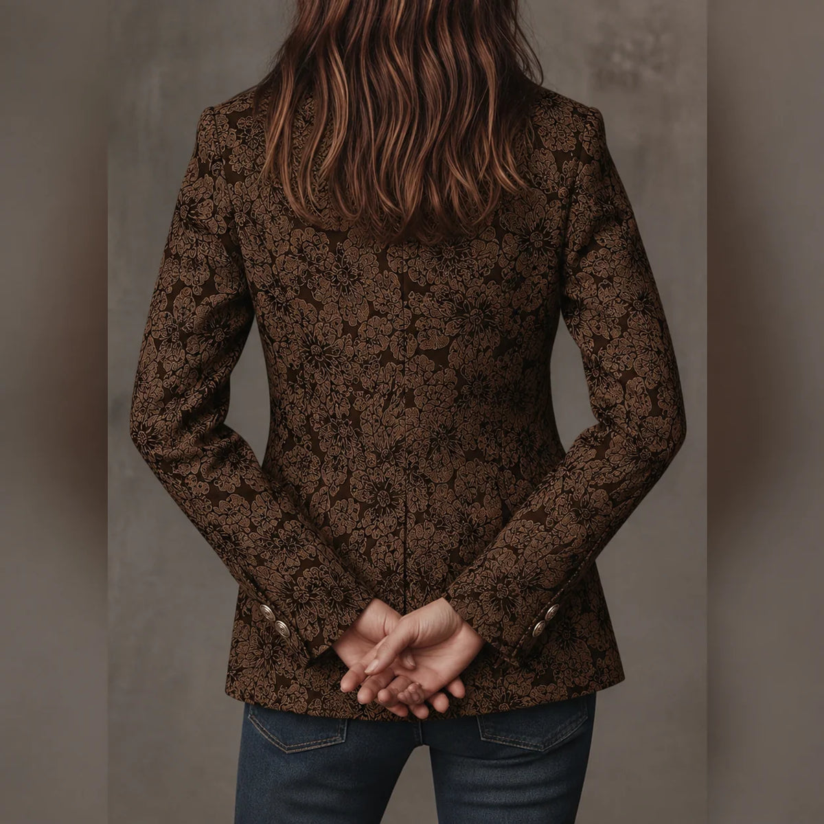 Women's Fitted Paisley Notch Lapel Blazer with Single-Button Closure 2