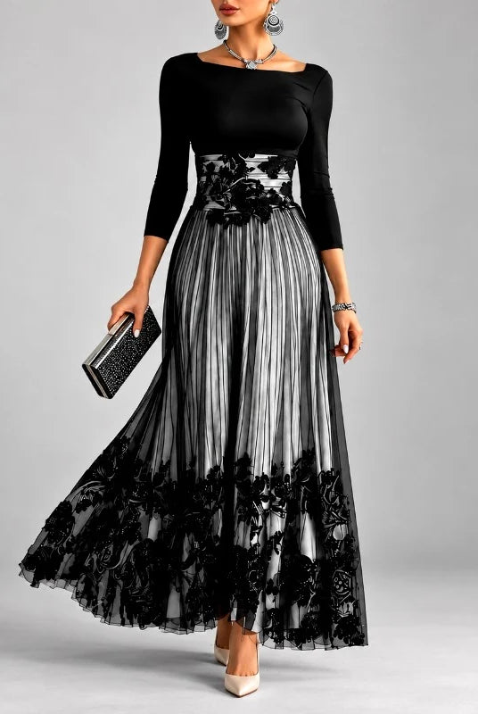Women's Floral Lace Pleated Formal Evening Dress 0