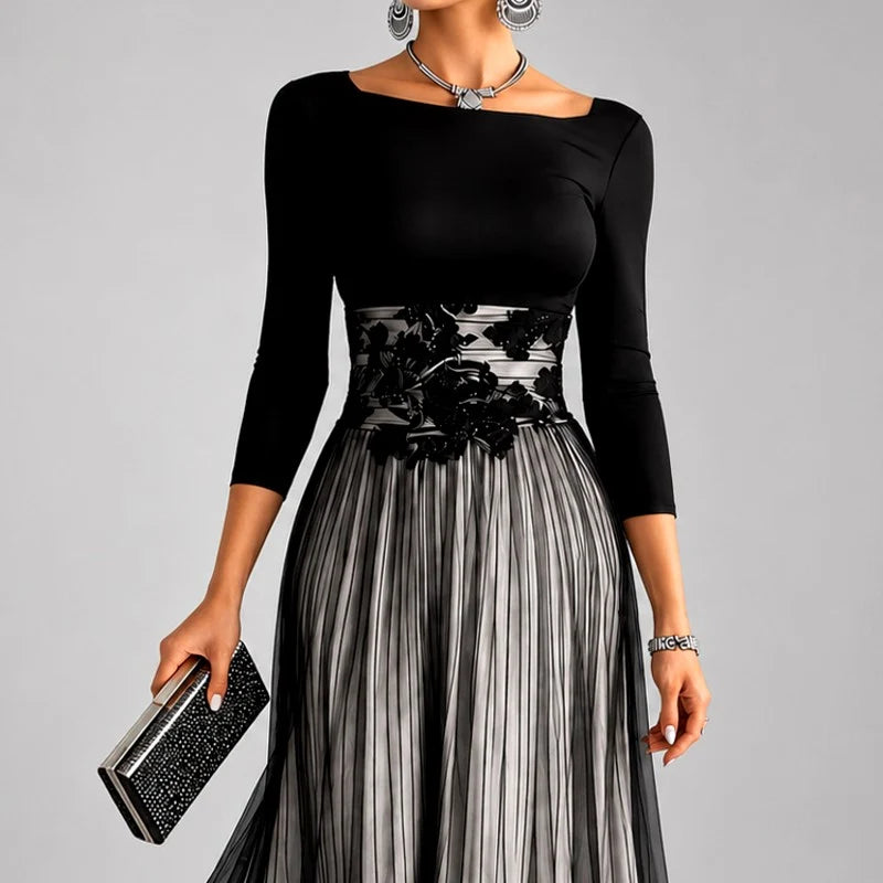 Women's Floral Lace Pleated Formal Evening Dress 1