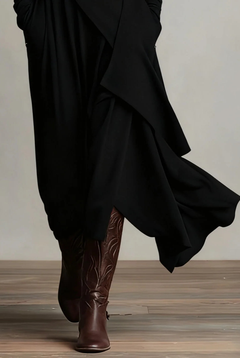 Women's High Neck Long Sleeve Maxi Dress with Asymmetrical Draping 7