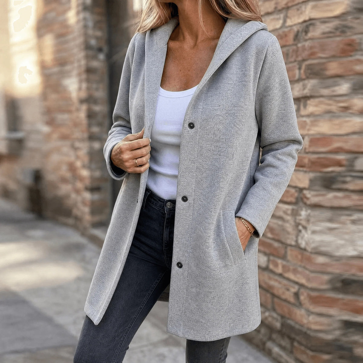 Women's Hooded Button-Front Cardigan with Oversized Hood and Side Pockets 0