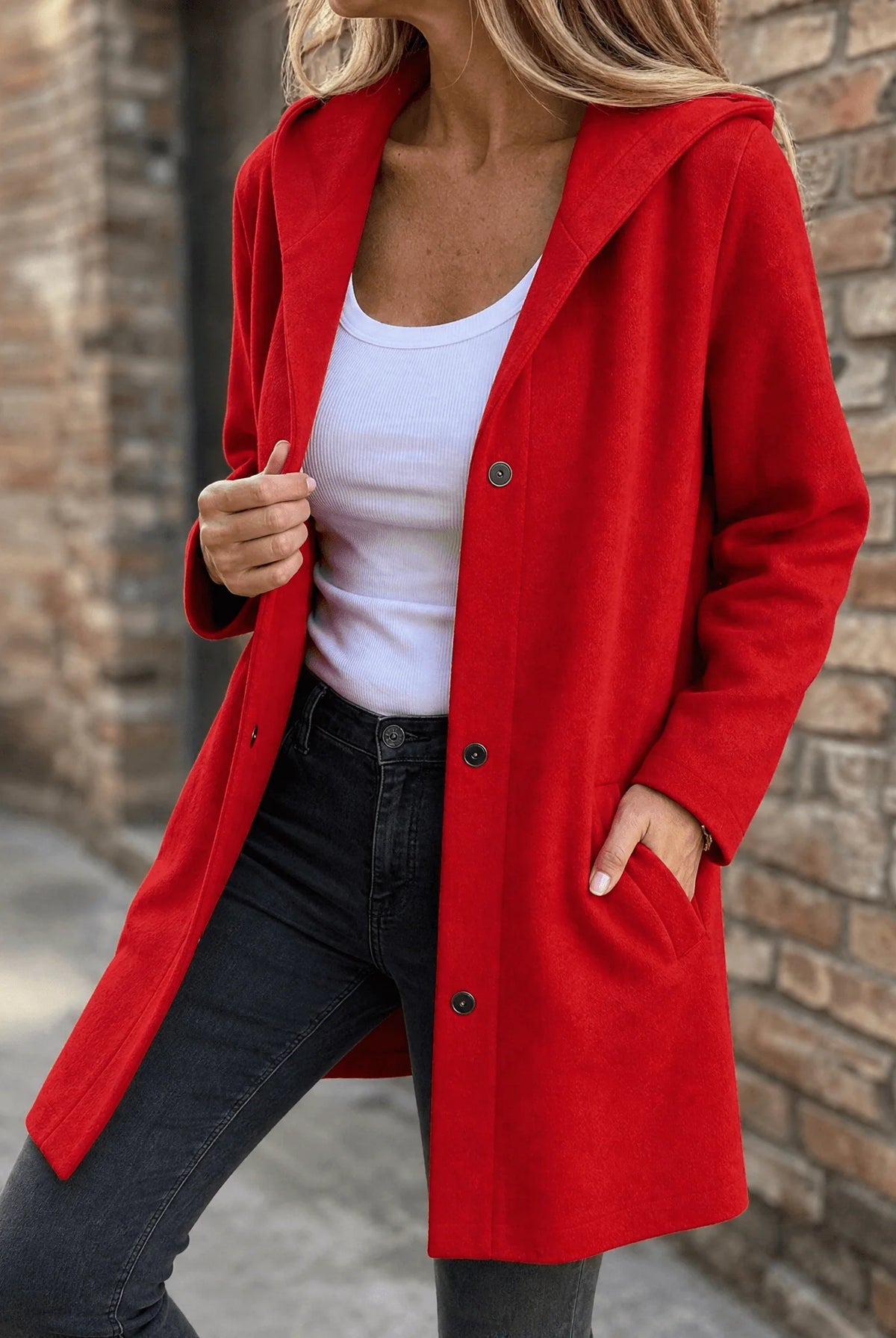 Women's Hooded Button-Front Cardigan with Oversized Hood and Side Pockets 13