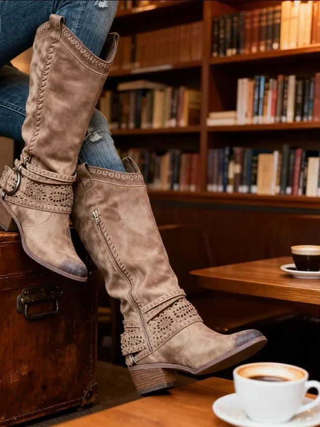Women's Knee-High Boots with Round Toe, Side Zipper, and Buckle Strap 3