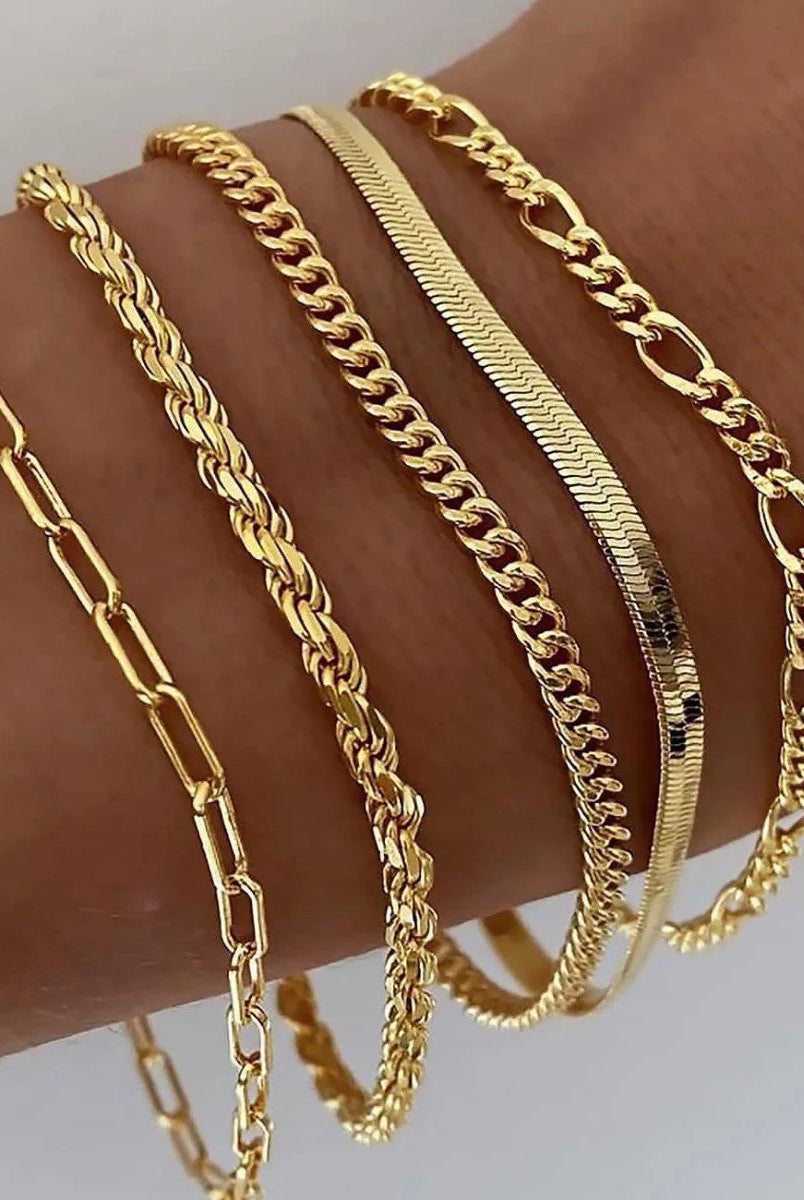 Women's Layered Gold Bracelets Set with Mixed Textures for Versatile Styling 0