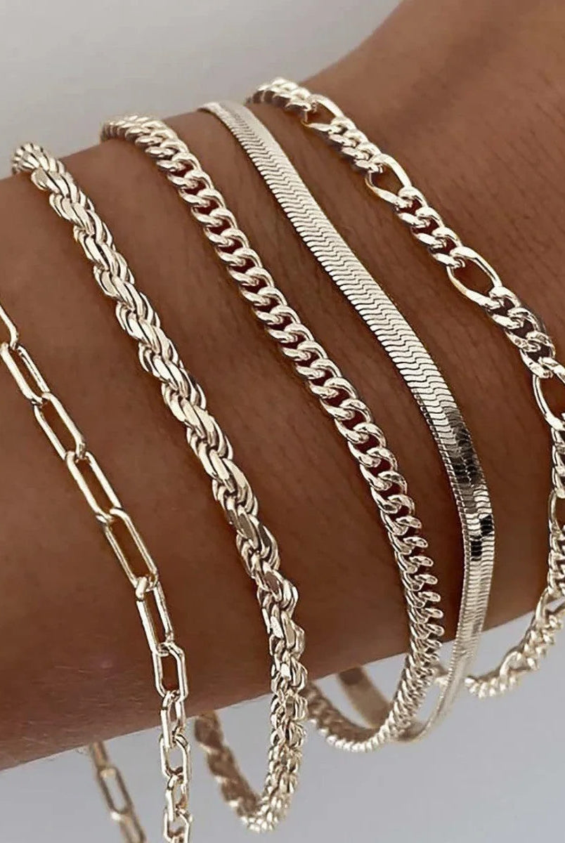 Women's Layered Gold Bracelets Set with Mixed Textures for Versatile Styling 1