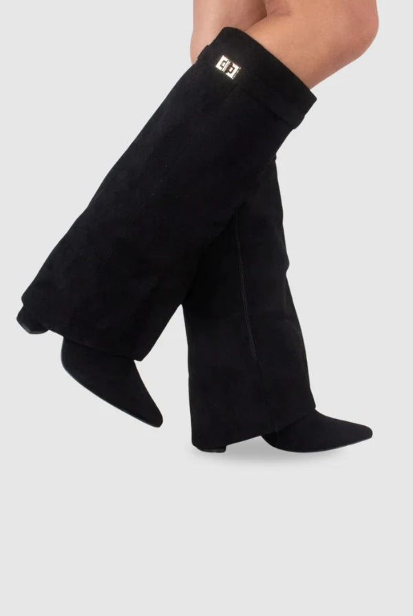 Women's Leather Thigh-High Boots with Buckle Detail 0