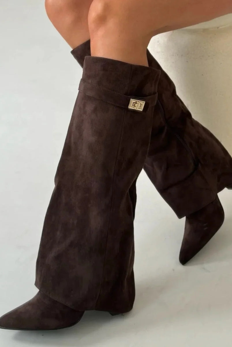 Women's Leather Thigh-High Boots with Buckle Detail 10