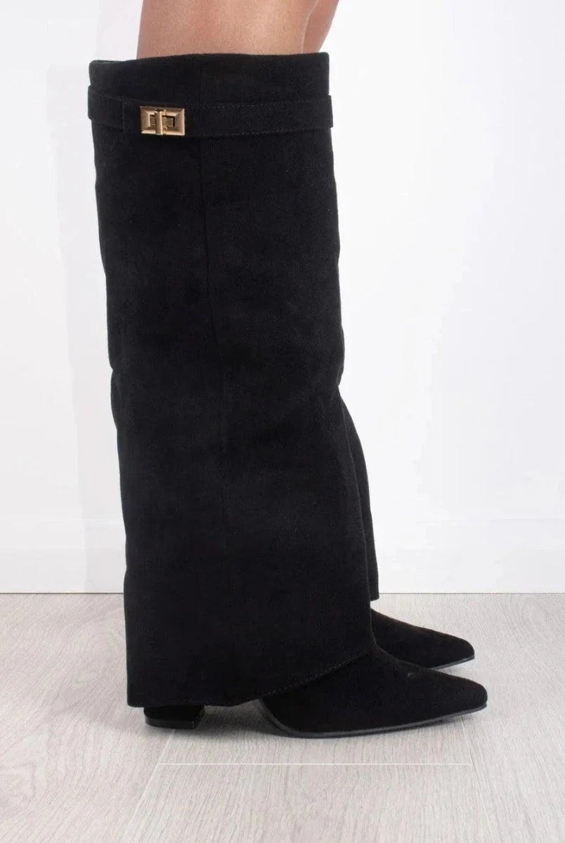 Women's Leather Thigh-High Boots with Buckle Detail 2