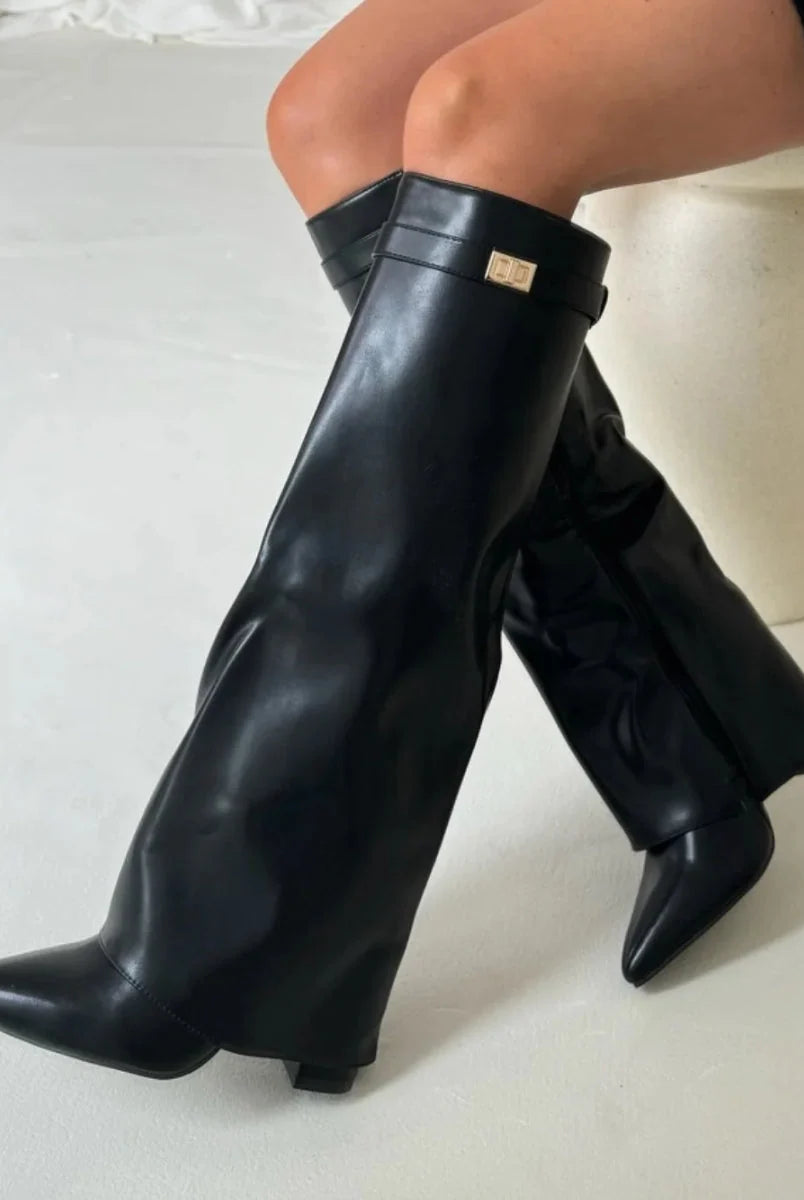 Women's Leather Thigh-High Boots with Buckle Detail 9