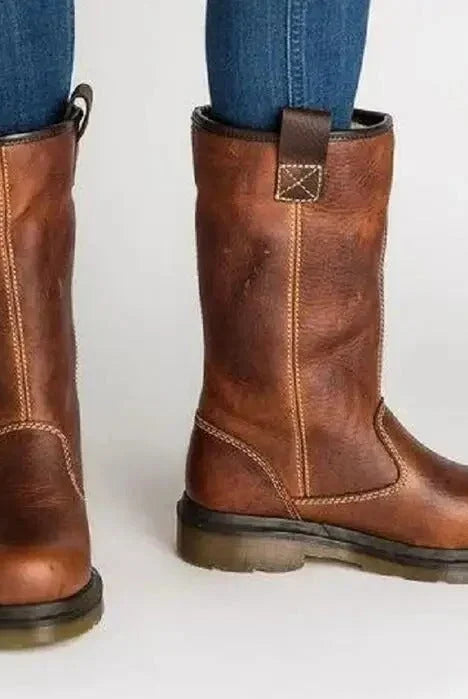 Women's Leather Winter Snow Boots with Fleece Lining and Fur Trim 1