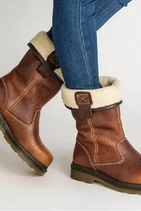 Women's Leather Winter Snow Boots with Fleece Lining and Fur Trim 2