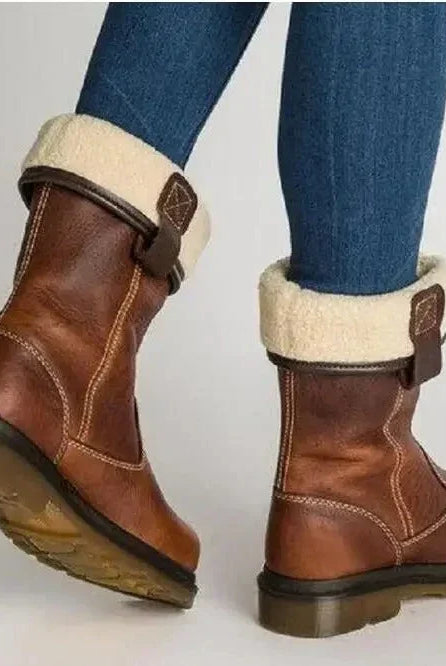 Women's Leather Winter Snow Boots with Fleece Lining and Fur Trim 3