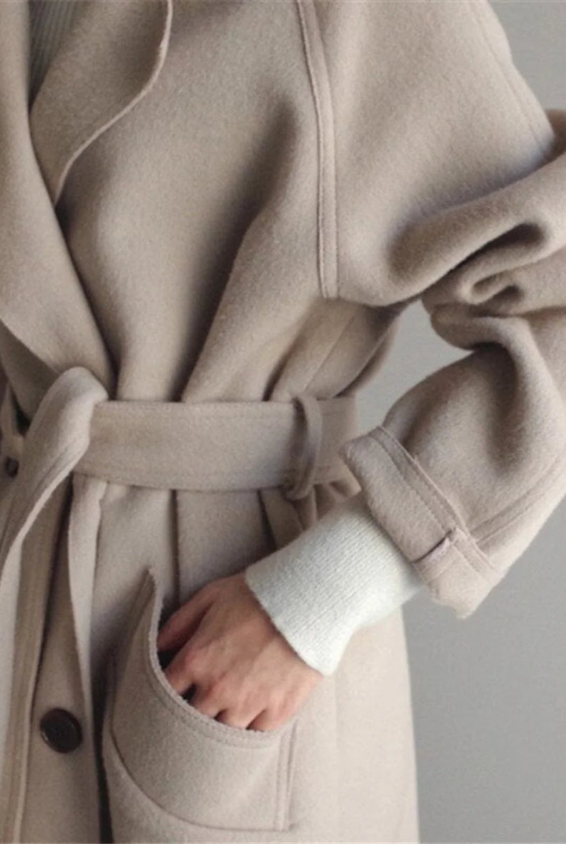 Women's Long Double-Breasted Cashmere Blend Trench Coat 2
