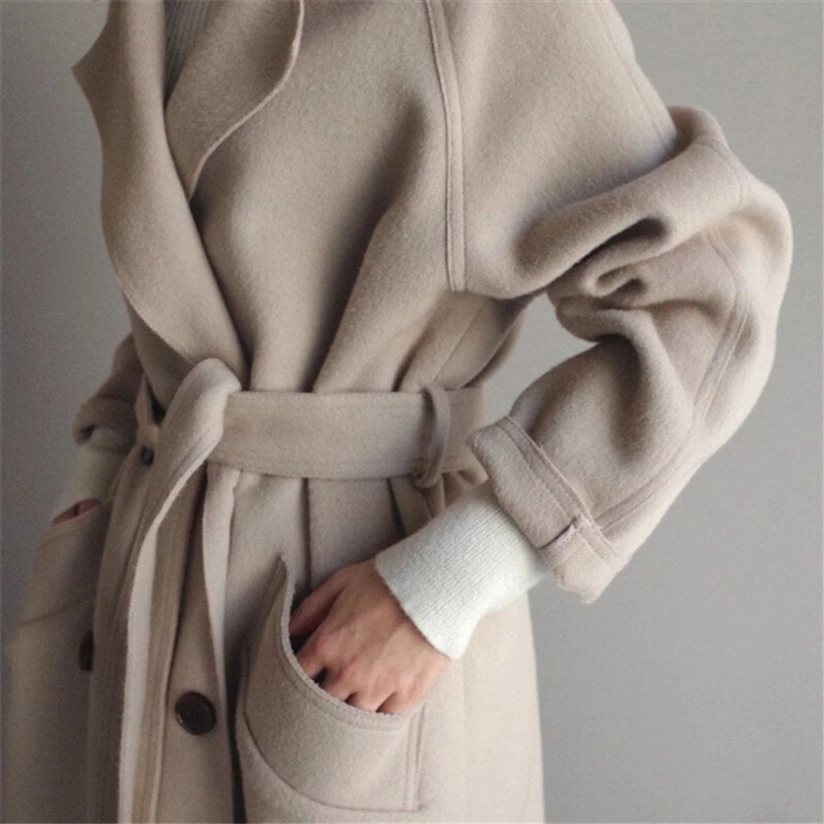 Women's Long Double-Breasted Cashmere Blend Trench Coat 2