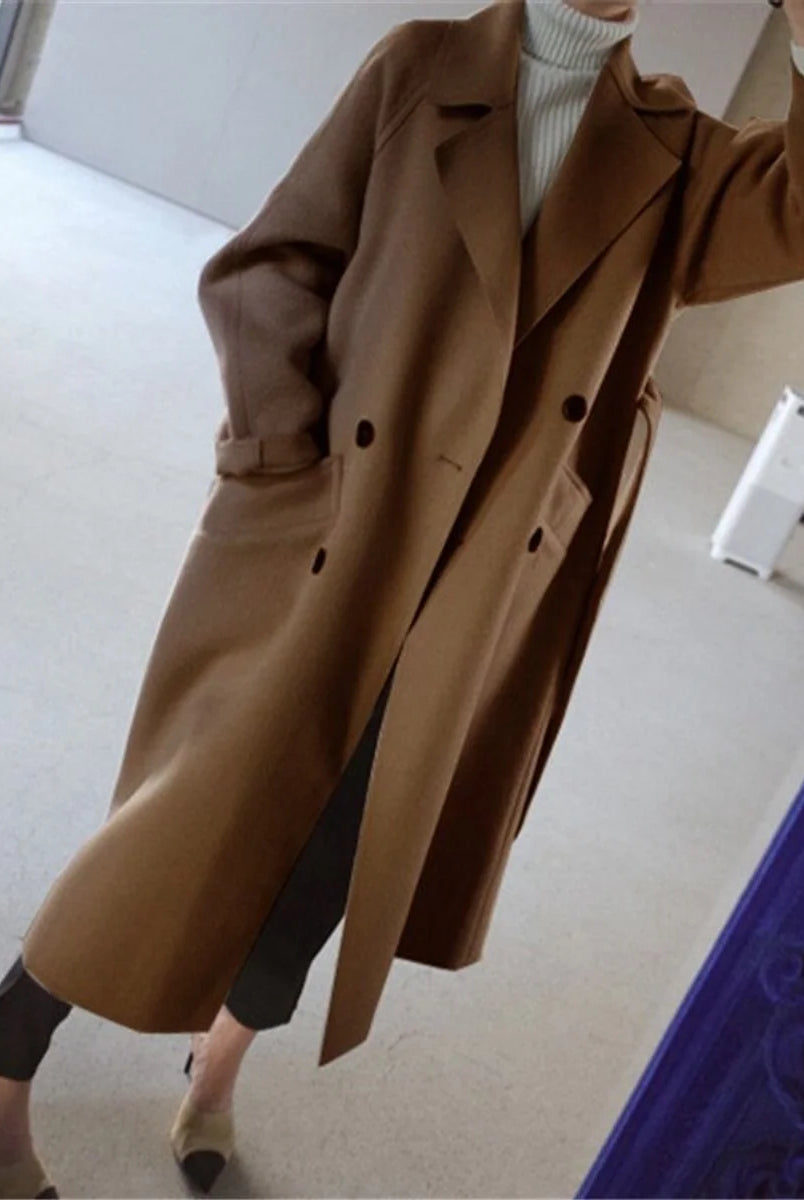 Women's Long Double-Breasted Cashmere Blend Trench Coat 3