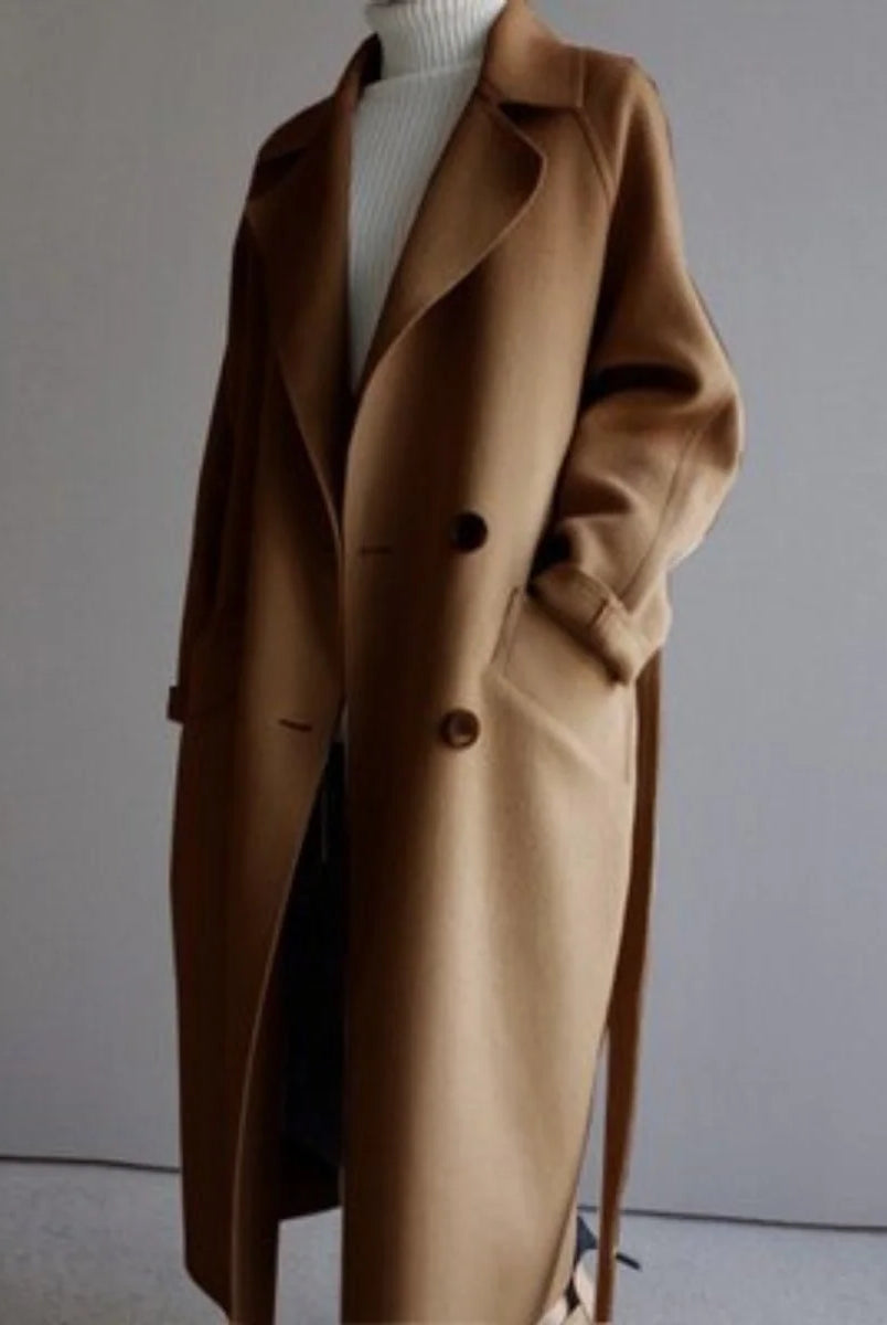 Women's Long Double-Breasted Cashmere Blend Trench Coat 4