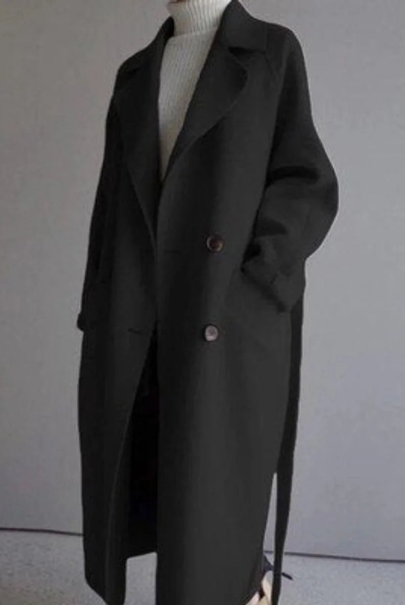 Women's Long Double-Breasted Cashmere Blend Trench Coat 5