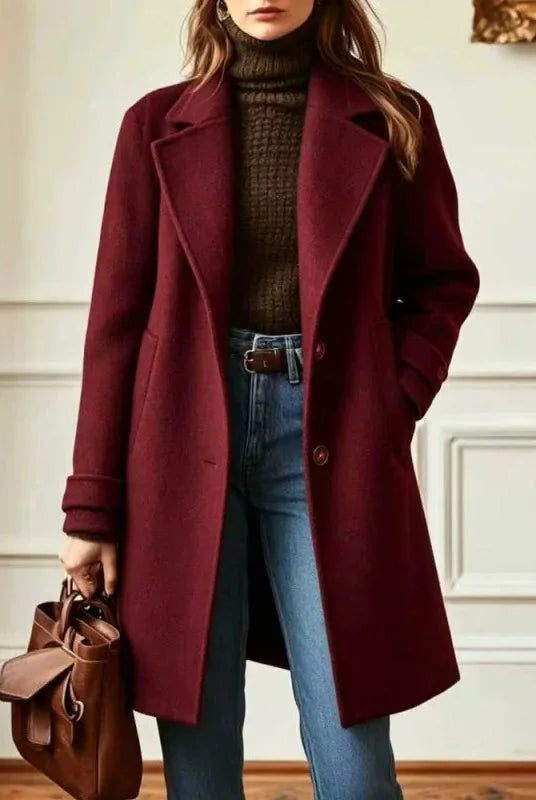 Women's Long Wool-Blend Coat with Notch Lapel and Button Front Closure 3
