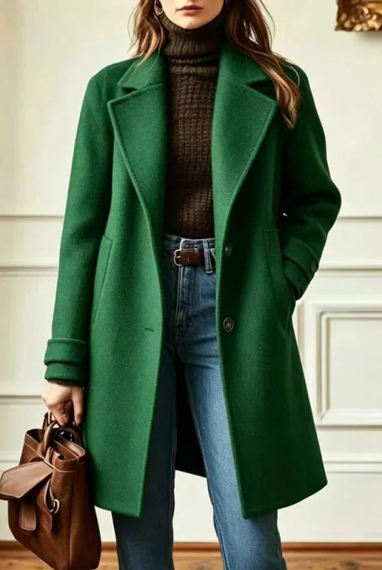 Women's Long Wool-Blend Coat with Notch Lapel and Button Front Closure 5