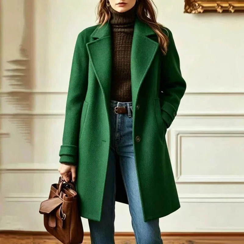 Women's Long Wool-Blend Coat with Notch Lapel and Button Front Closure 5