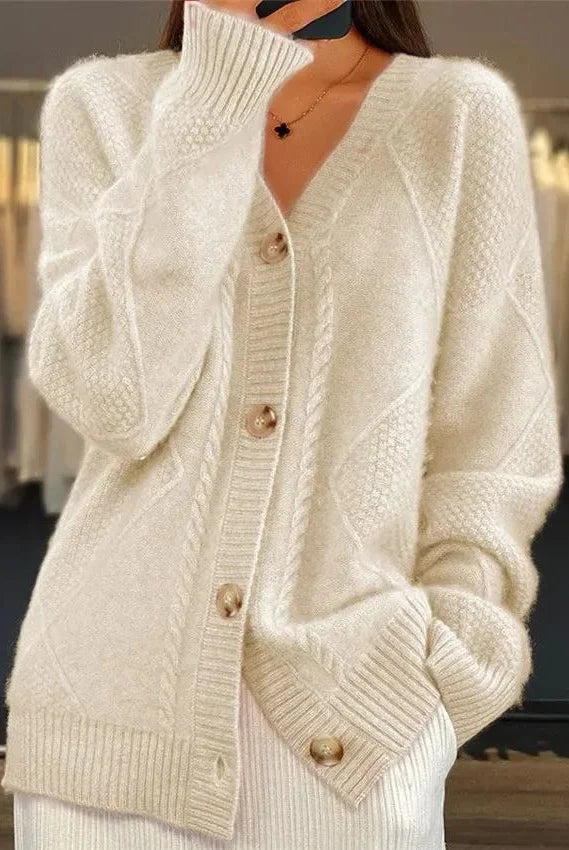 Women's Longline Cable Knit Button-Up Cardigan 6