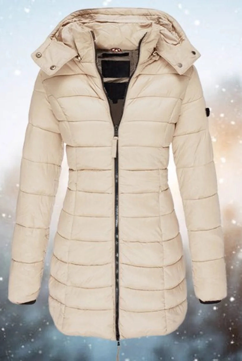 Women's Longline Quilted Puffer Jacket with Removable Hood 3
