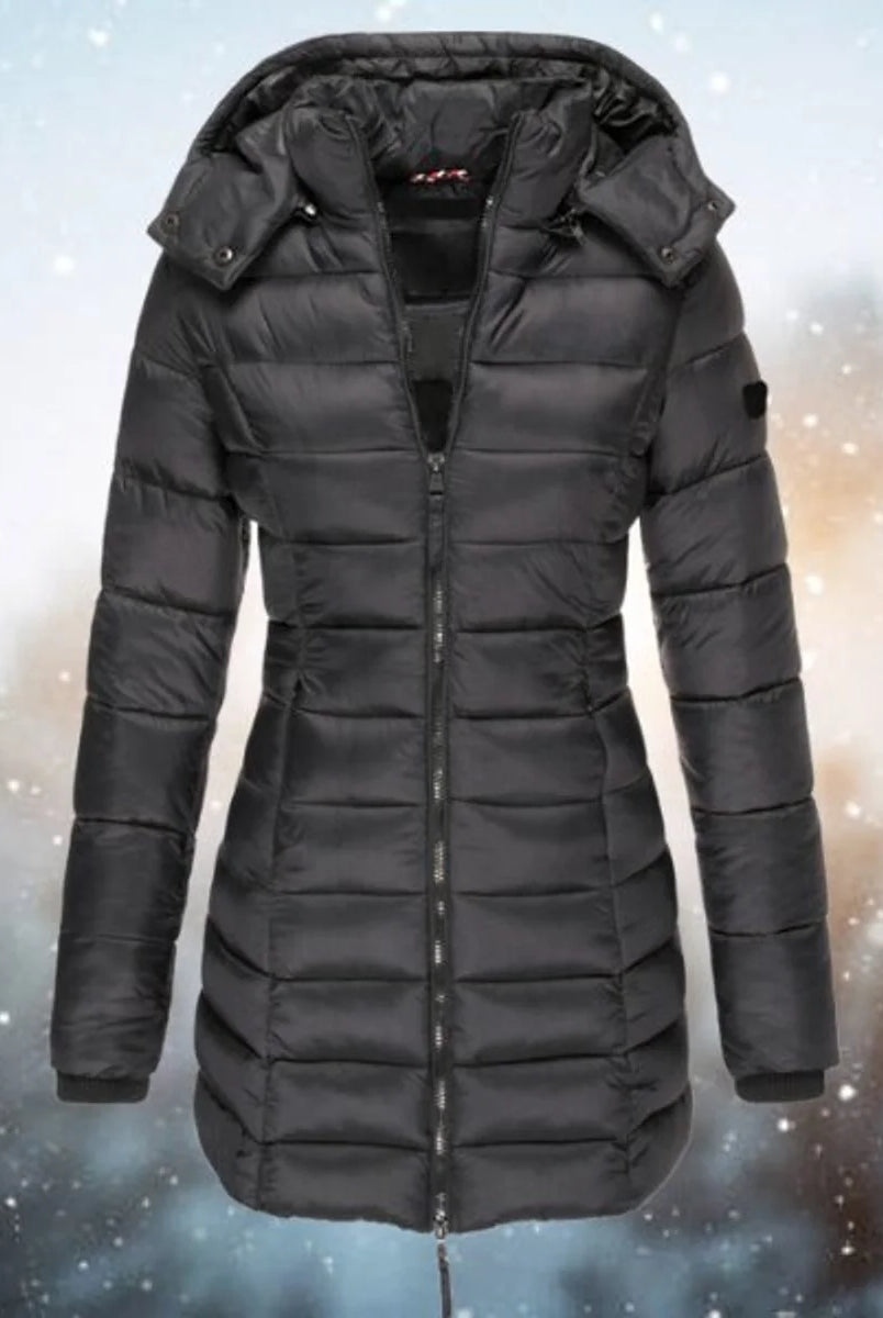 Women's Longline Quilted Puffer Jacket with Removable Hood 5