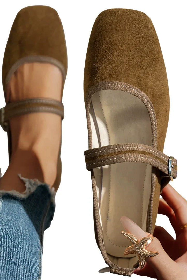 Women's Mary Jane Square Toe Buckle Shoes with Low Stacked Heel 0