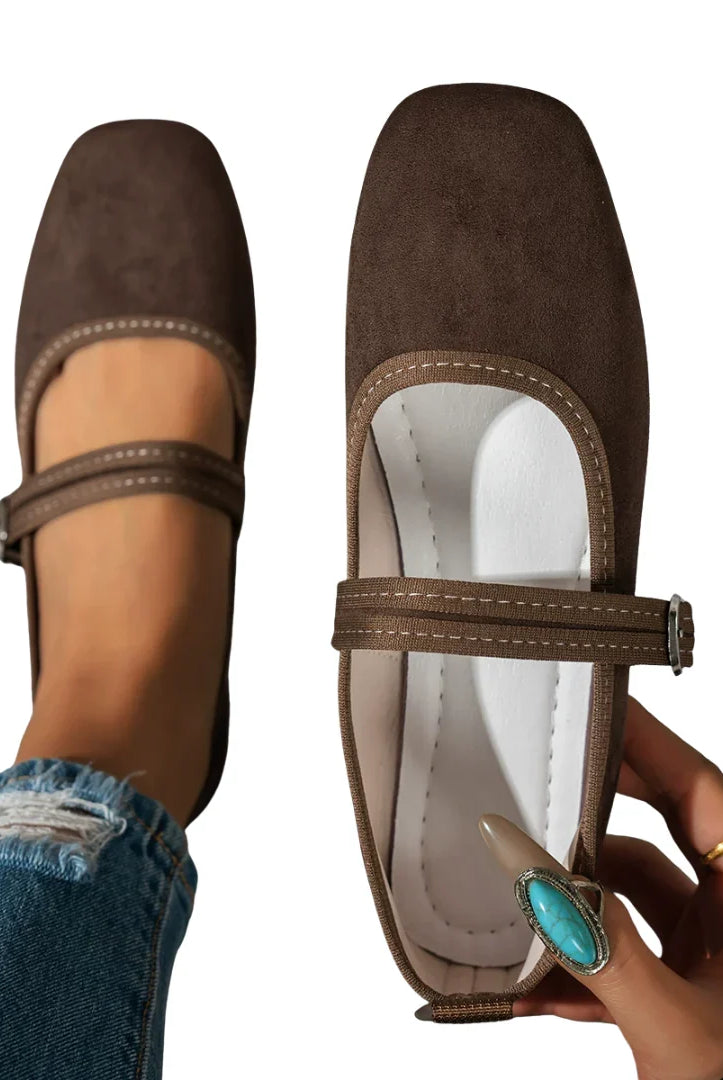 Women's Mary Jane Square Toe Buckle Shoes with Low Stacked Heel 1