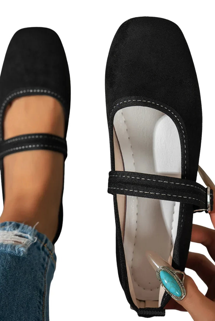 Women's Mary Jane Square Toe Buckle Shoes with Low Stacked Heel 2