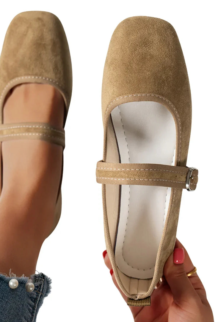 Women's Mary Jane Square Toe Buckle Shoes with Low Stacked Heel 4