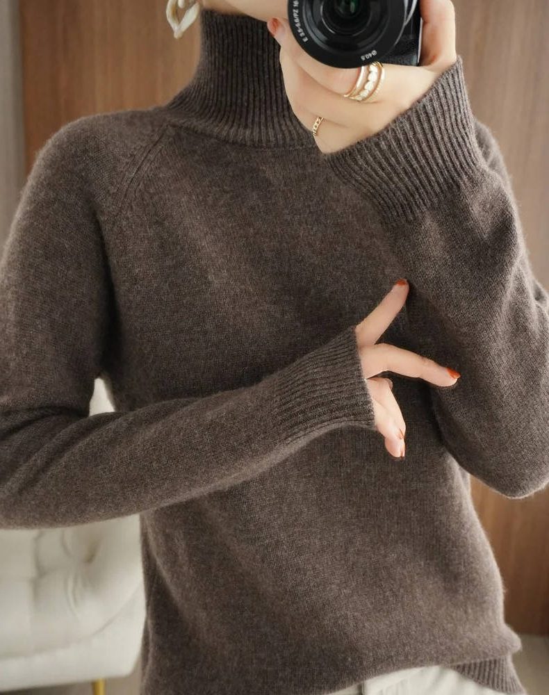 Women's Merino Wool Ribbed Roll Neck Sweater 11