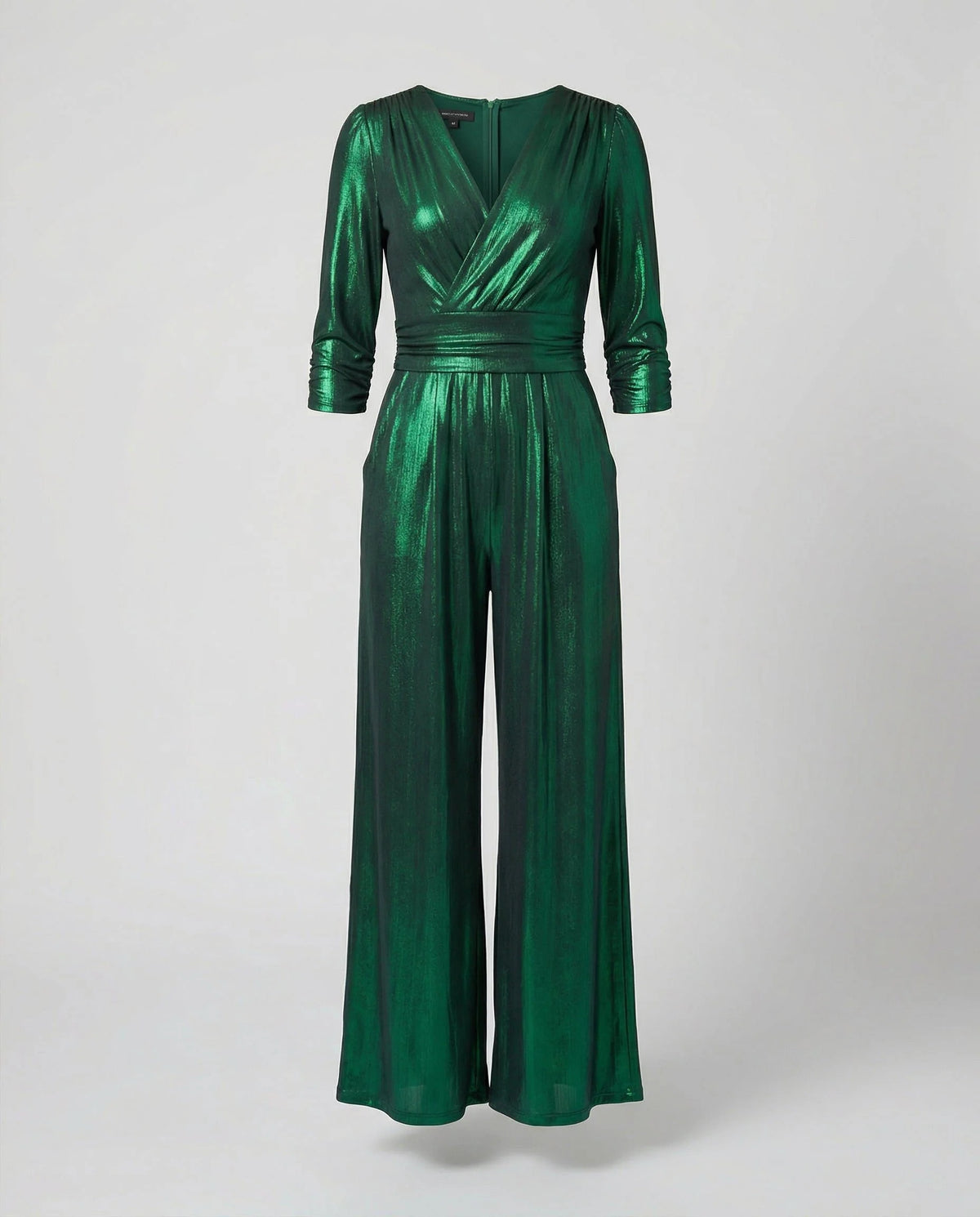 Women's Metallic Finish Wide Leg Wrap Jumpsuit with Pockets 1