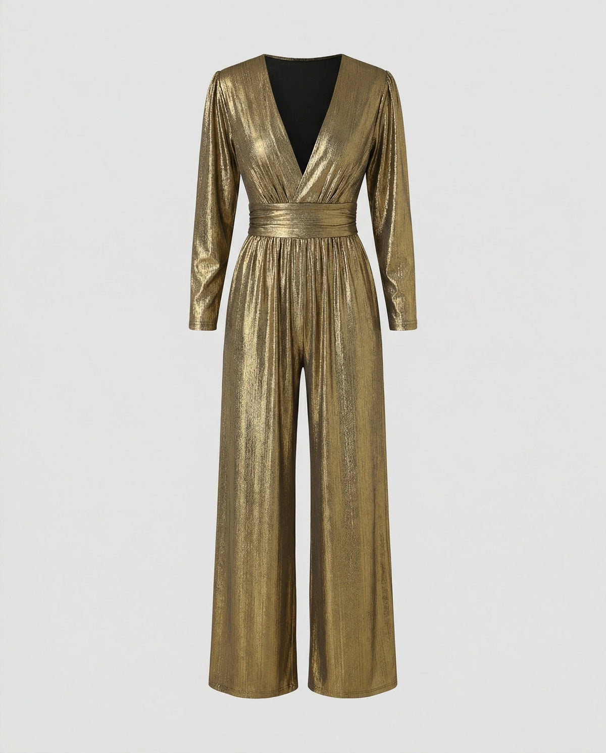 Women's Metallic Finish Wide Leg Wrap Jumpsuit with Pockets 4