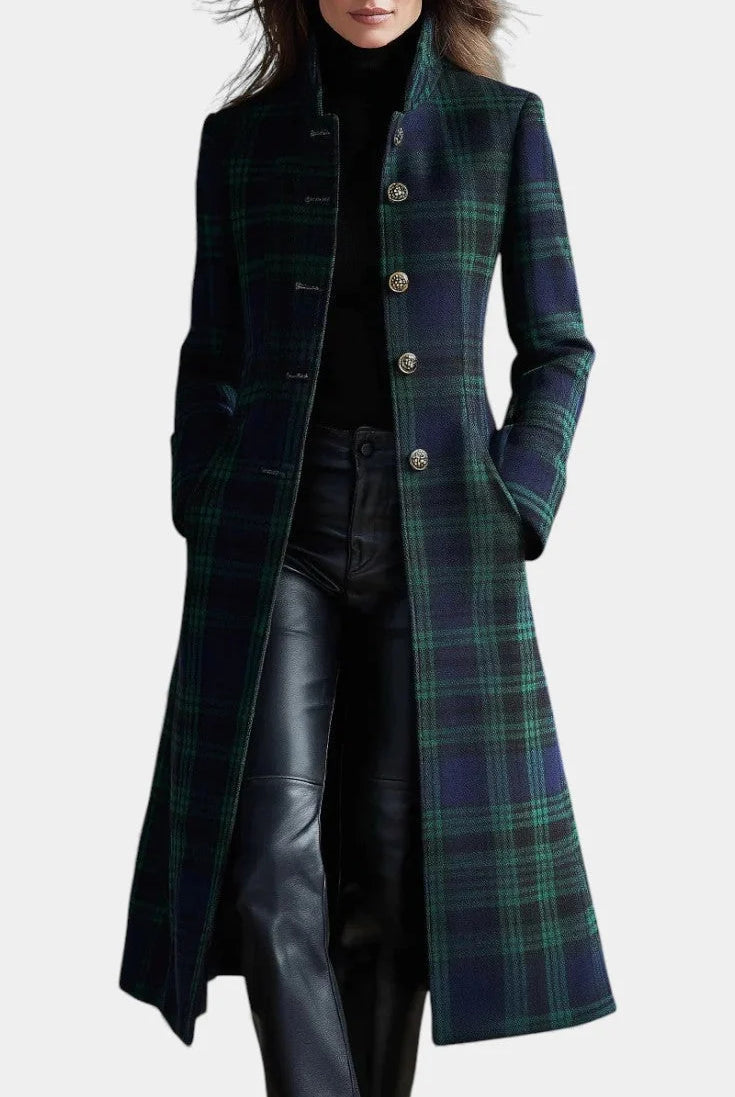 Women's Mid-Length Structured Plaid Coat 0